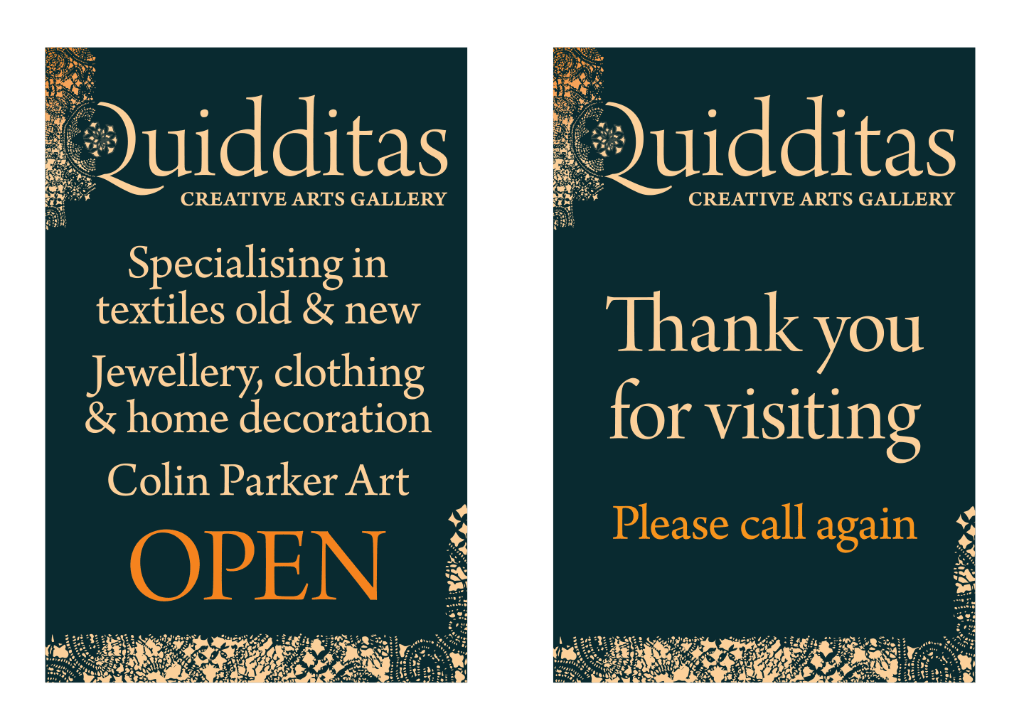 Quidditas Creative Arts Gallery A-Frame sign